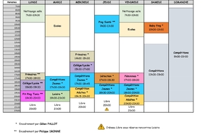 Planning entrainement saison 2026-2027